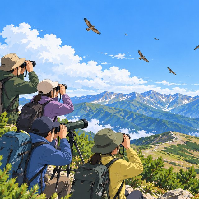 野鳥観察・バードウォッチング — 乗鞍岳のライチョウ、白樺峠のタカの渡り・鷹柱