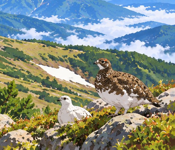 乗鞍岳の高山帯とライチョウ