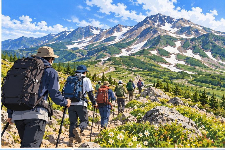 乗鞍岳の高山帯を歩く大学登山部・ワンダーフォーゲル部のイメージ